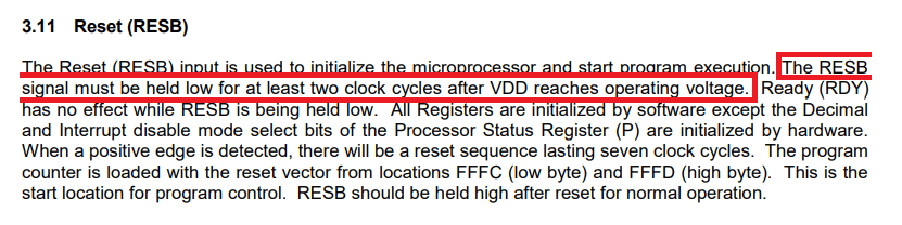 WDC 6502 65C02 reset requirements RESB